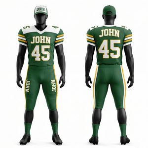 Uniforme de Fútbol Americano para Hombre, 220 GSM, Malla de Poliéster Transpirable, Verde, Blanco, Amarillo, Panel de Hombro, Logotipo Personalizado en Twill - Product Image 1