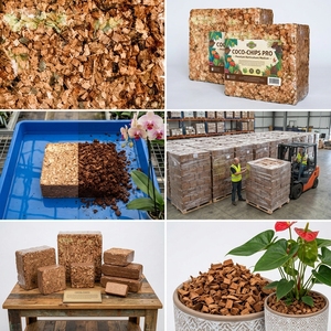Exportateurs indiens de copeaux de coco, blocs de fibres de coco triplement lavés, emballés sur palette, pour l'horticulture et le jardinage. Contactez-nous au +917676188478 - Product Image 2