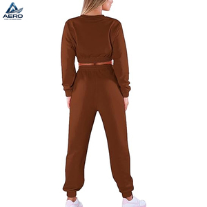 Comfortable OEM In Solid Color Best Quality Women's Casual 2 Piece Outfits Tracksuit Long Sleeve Ladies Gym Crop Tops Pants <b>Set</b> - Product Image 2