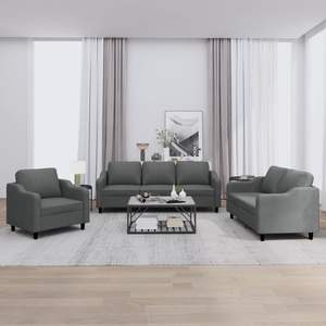 Grande Set di Divani in Tessuto Grigio Scuro (100% Poliestere) Elegante Collezione per Soggiorno - Product Image 1
