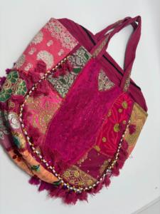 Handmade Recycled Patchwork Kantha Embroidered Boho Tassel Women's Vintage Cotton Tote <b>Bag</b> Zipper Two Thread Shopping <b>Bag</b> - Product Image 3