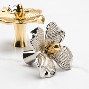 Premium Solid Brass Orchid Flower Cabinet Knob Decorative Floral <b>Drawer</b> <b>Pull</b> Handle for Wardrobe Furniture Doors - Product Image 1