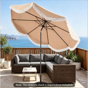 Ombrellone da Esterno Boho da 2,7 m con Inclinazione a 30°, Struttura in Metallo, Frange e Manovella, Ideale per Palestre - Product Image 4