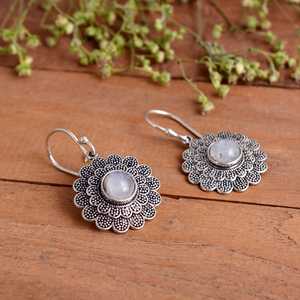 Pendientes de Aro de Plata de Ley 925 con Piedra Lunar Arcoíris Natural, Diseño de Loto Oxidado, Hechos a Mano, Estilo Boho, Regalo de Boda para Mujer, Joyería al por Mayor - Product Image 3