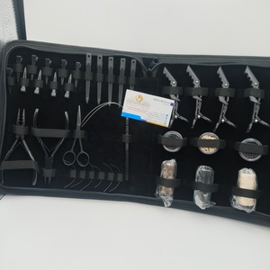 Professional Black Hair Extension Plier Kit Micro Link <b>Bead</b> Opener Pulling Hook Alligator Clips with <b>Beads</b> and <b>Thread</b> - Product Image 1