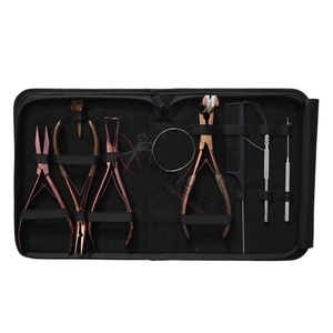 Rose Gold Hair Extension tools Kit 7-Inch Pliers Micro Bead Remover Flat & Microbeads <b>Crimping</b> plier Pulling Hook Loop Tool Comb - Product Image 1