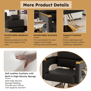 Sedia da Barbiere Idraulica Professionale Girevole a 360 Gradi con Altezza Regolabile, Braccioli in Acciaio Inossidabile e Schienale Reclinabile - Product Image 5