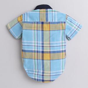 Polka Tots Camisa de media manga Romper Denim Collar Denim Pocket-Azul cielo - Product Image 2