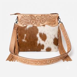 Sac à main bandoulière et épaule pour femme en cuir véritable fait main et laine aztèque, avec perles et franges imperméables - Product Image 2