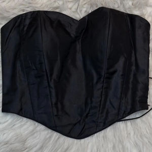 Chemisier corset court noir en satin tissé rembourré et respirant, en Spandex, col cœur, pour mariage Printemps/Été Automne/Hiver - Product Image 1