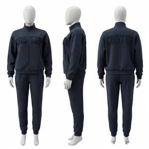 Custom Design <b>Tracksuit</b> Set Full Zipper Stand Collar Sweatshirt Jogger Pants Embossed Logo Unisex Casual Autumn Wear - Product Image 5