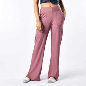 Mid Waist Plaid Pattern v Shaping Yoga Leggings Pockets Wide Leg Flared Design Spandex/Polyester Four-Way Stretch for <b>Women</b>-New - Product Image 4