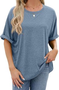 STELLAR <b>Feather</b> Touch Loose <b>Top</b> Women's Eco-Friendly Casual Solid O-Neck Short Sleeve Summer T-Shirt Polyester/Cotton Knitted - Product Image 3