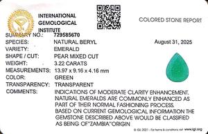 Esmeraldas Verdes en Forma de Pera de 3.22 Quilates de Zambia, Gemas Sueltas - Product Image 6