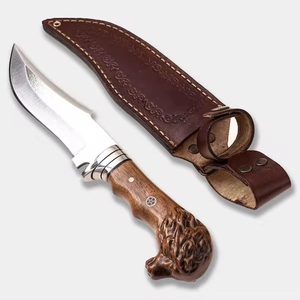 Couteau Bowie à lame fixe de chasse et de camping en plein air, fait main, avec fourreau en cuir, acier Damas, manche en bois, 175 mm, garantie 3 ans - Product Image 3