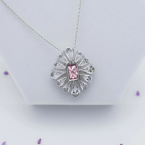 Parure de collier en diamant en forme de fleur, argent rhodié 925, taille radiant rose, sertissage griffe, bijoux classiques pour femme, cadeau de fiançailles - Product Image 6