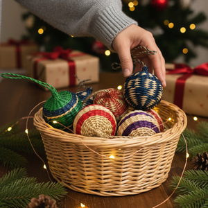 Boules de jonc de mer de haute qualité, artisanat en jonc de mer tressé, décorations d'arbre de Noël, ornements fabriqués au Vietnam par Kng CraViet - Product Image 3