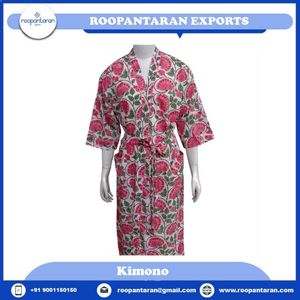 Robe en coton à imprimé floral pour femmes, col en V, manches trois quarts, longueur complète, tenue décontractée d'été, tissage doux, fermeture à cordon - Product Image 2