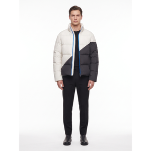 Veste matelassée diagonale à blocs de couleur pour homme, 800-Fill Down, résistante à l'eau, en nylon à mémoire de forme, manteau d'hiver OEM - Product Image 1