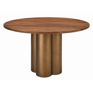 Table à manger ronde moderne en bois massif faite à la main avec pieds en métal, design minimaliste, stable, 6 places, meubles pour la salle à manger - Product Image 1
