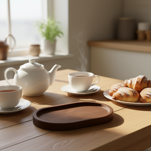 ถาดเสิร์ฟไม้พิมพ์ลายสวยงาม สำหรับชา กาแฟ อาหารเช้า ของว่าง ใช้ในบ้าน ครัว ถาดตกแต่ง - Product Image 3