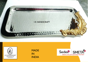 Plateau décoratif en aluminium artisanal moderne en argent martelé personnalisé avec poignée - Décoration de Noël Ramadan pour la maison Plateau de service à vin - Product Image 5