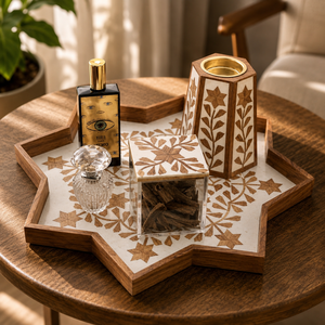 Decorative Wooden Bone Inlay Bakhoor Burner Set with Tray & Storage <b>Box</b> For <b>Ramadan</b> Eid <b>Gift</b> Latest Luxury Arabic Oud Burner - Product Image 4
