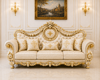 Juego de Muebles de Lujo para Sala de Estar, Inspirado en Palacios, Tallado Moderno en Madera de Teca, con Sofá y Mesa de Centro en Blanco Dorado Premium