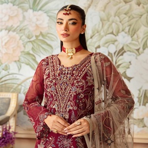 Luxe brodé indien Anarkali robes de mariée Long-Style Ramsha pelouse fantaisie faite pour les femmes vente entière Discount fête porter - Product Image 6