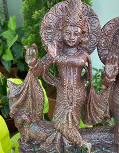 Statue de Radha Krishna sculptée à la main, finition cuivre antique, idole de dieu hindou, sculpture religieuse décorative pour la maison, le temple, la salle de Pooja - Product Image 3