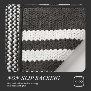 Tapis de bain rectangulaire moderne en coton rayé, antidérapant, tufté, noir et blanc, lavable en machine - Product Image 3