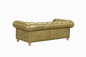 Genuine Leather Chesterfield <b>Sofa</b> Three Seat Tufted Back Rolled Arms Wood <b>Legs</b> Traditional Style Living Room <b>Sofa</b> Leather <b>Sofa</b> - Product Image 3