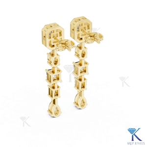 Pendientes de Diamantes Cultivados en Laboratorio CVD con Corte Mixto, Corte Esmeralda Halo, Oro Sólido de 14K, Joyería de Lujo para Novia - Product Image 3