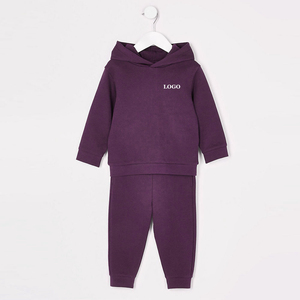 Conjunto Deportivo con Capucha Morado para Bebés Niñas, Manga Larga, Color Sólido, Ropa Casual de Otoño, Pantalones de Algodón con Cintura Elástica, Corte Regular 2027 - Product Image 1