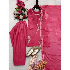 Salwar Kameez de Fiesta con Top y Dupatta de Seda Fendi de Diseño Exclusivo y Elegante Estilo Farshi - Product Image 1