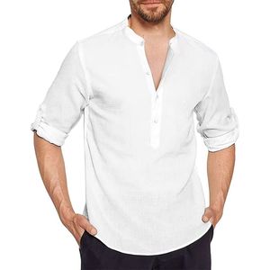 Chemise décontractée homme OEM 2026 en coton et lin, col montant, manches longues, infroissable, satinée, simple boutonnage, été - Product Image 1