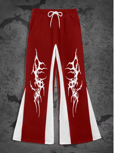 Pantalon évasé imprimé gothique rouge pour homme, taille élastique avec cordon de serrage, respirant, style streetwear, pantalon de jogging, style automne - Product Image 1
