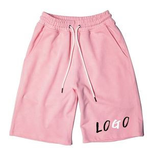 Shorts Bermuda décontractés roses pour homme avec cordon de serrage à la taille et logo imprimé sur le devant, en coton respirant tricoté - Product Image 2