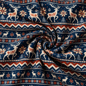 Tela Jacquard de Reno Navideño, Tejido de Franela en Rojo, Azul Marino y Blanco para Manualidades y Costura DIY - Product Image 3