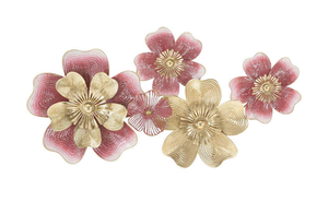 Sculpture murale florale en métal rose vif et or, arrangement artistique de fleurs pour salon, chambre à coucher, décoration moderne pour la maison - Product Image 3