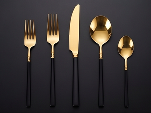 Modern Luxury <b>Gold</b> Plated Flatware Set With <b>Black</b> Handle Dishwasher Safe Wedding Dinnerware <b>Cutlery</b> - Product Image 1