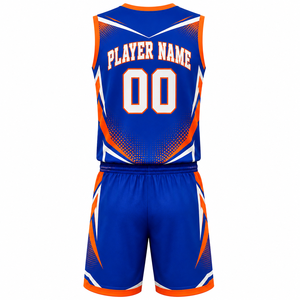Uniforme de Baloncesto Personalizado Azul Rey y Naranja, Sublimado, Transpirable, de Poliéster, Unisex para Adultos - Product Image 2