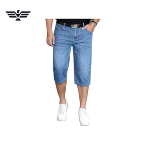 Pantalones Cortos de Mezclilla Azul Claro para Hombre, Corte Recto, Cintura Media, Estilo Casual de Verano, 100% Algodón, Tejido Transpirable, Lavado Ligero, Personalizados - Product Image 1