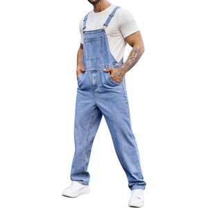 2025 hommes coupe ajustée grande taille Denim bavoir ensemble barboteuse Style Hip Hop imprimé pantalon combinaison avec sangle réglable - Product Image 3