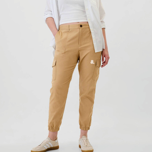 Women Cargo Pants Solid Color Canvas Mid Waist Elastic <b>Ankle</b>-Length Casual Pants With Pockets Breathable Woven Fit Regular - Product Image 1