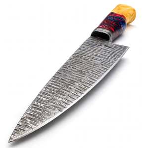 Outil utilitaire extérieur personnalisé en acier Damas forgé à la main avec manche empilé en résine multicolore - Product Image 4