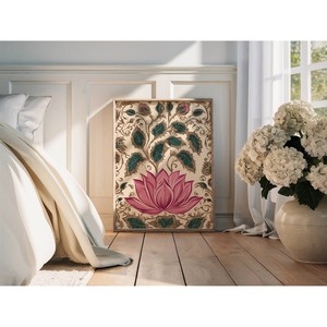 Art floral encadré en bois de teck fait main |   Décoration murale en lotus indien en gros - Product Image 2