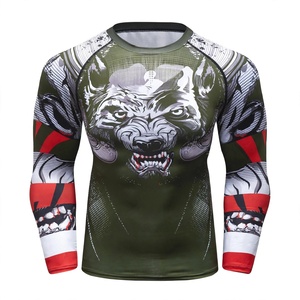 Chemise de compression à manches longues pour homme avec imprimé loup MMA, séchage rapide, polyester - Product Image 1