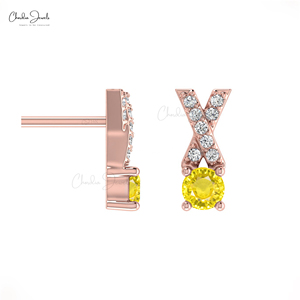 Verified Supplier Natural 0.90 Cts Round Cut Yellow Sapphire & Diamond Jesus Cross <b>Earrings</b> 14k Fine Gold Push <b>Back</b> Stud for Her - Product Image 5