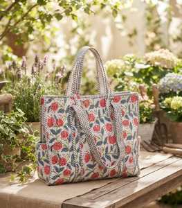 กระเป๋าผ้าฝ้ายปักลายดอกไม้ทำมือจาก Elite Craft Studio พร้อมซิปปิด ขนาดใหญ่ จุของได้เยอะ ใช้ได้ทุกวันและทุกฤดู - Product Image 2